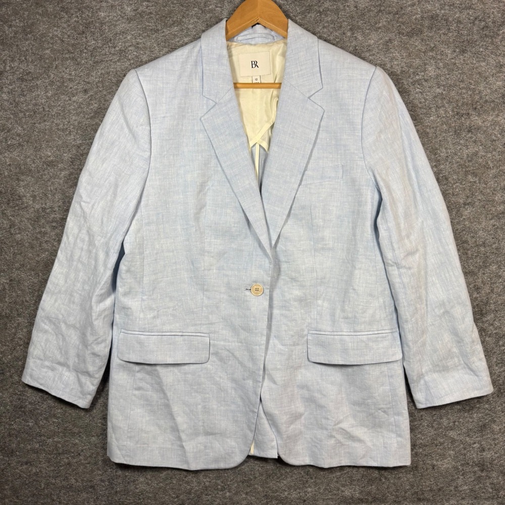 Banana Republic 100% Linen Single Button Blazer Womens 12 Light Blue Preppy